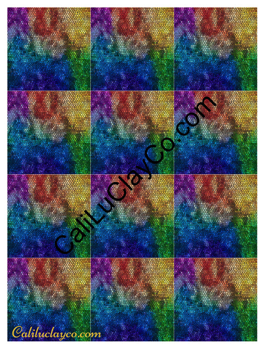 Rainbow Mermaid Scales #2 MULTI Left & Right Polymer Clay Water-Soluble Transfer Sheet / Tattoo Paper