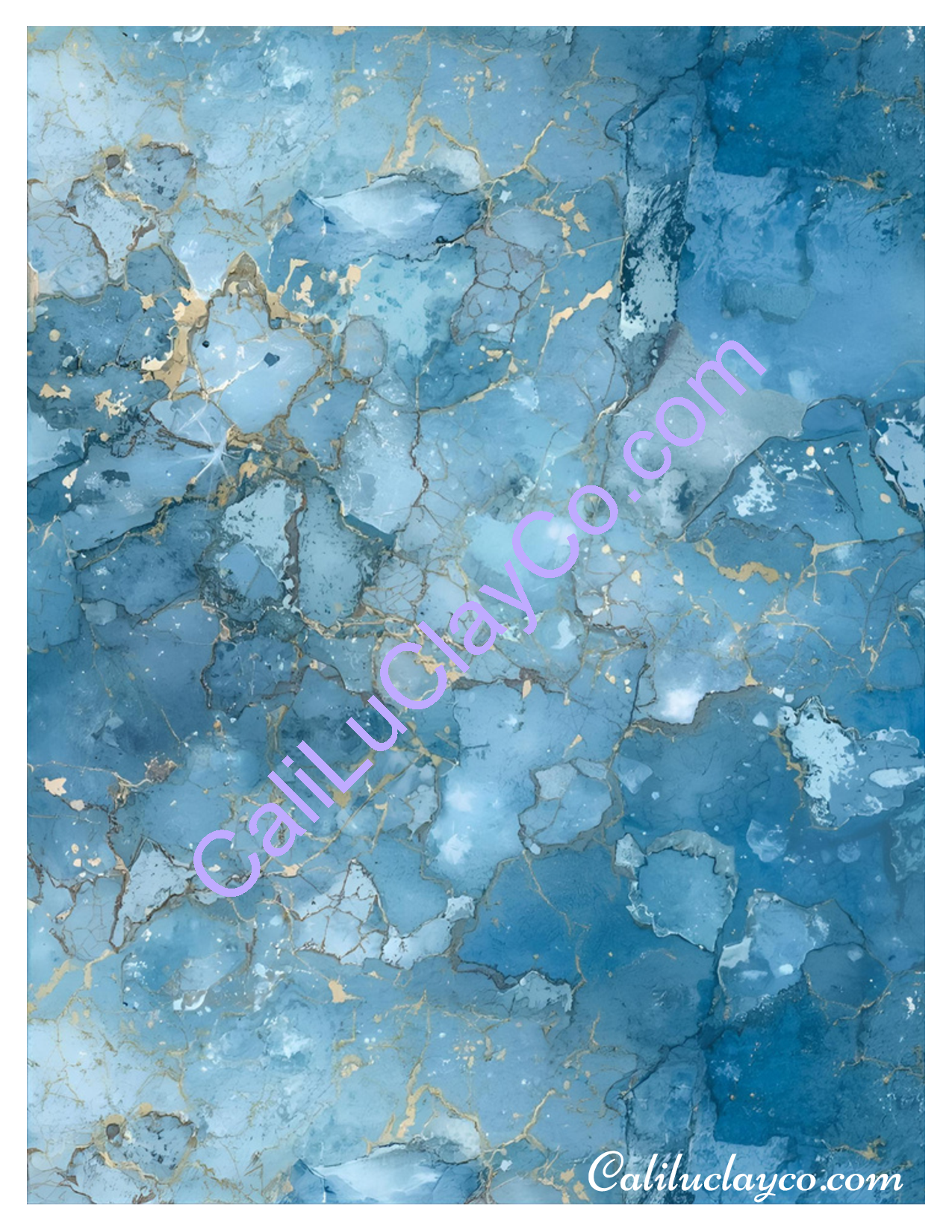 Pastel Blue Crystal Marbling Left & Right & Mirrored 4X Polymer Clay Water-Soluble Transfer Sheet / Tattoo Paper