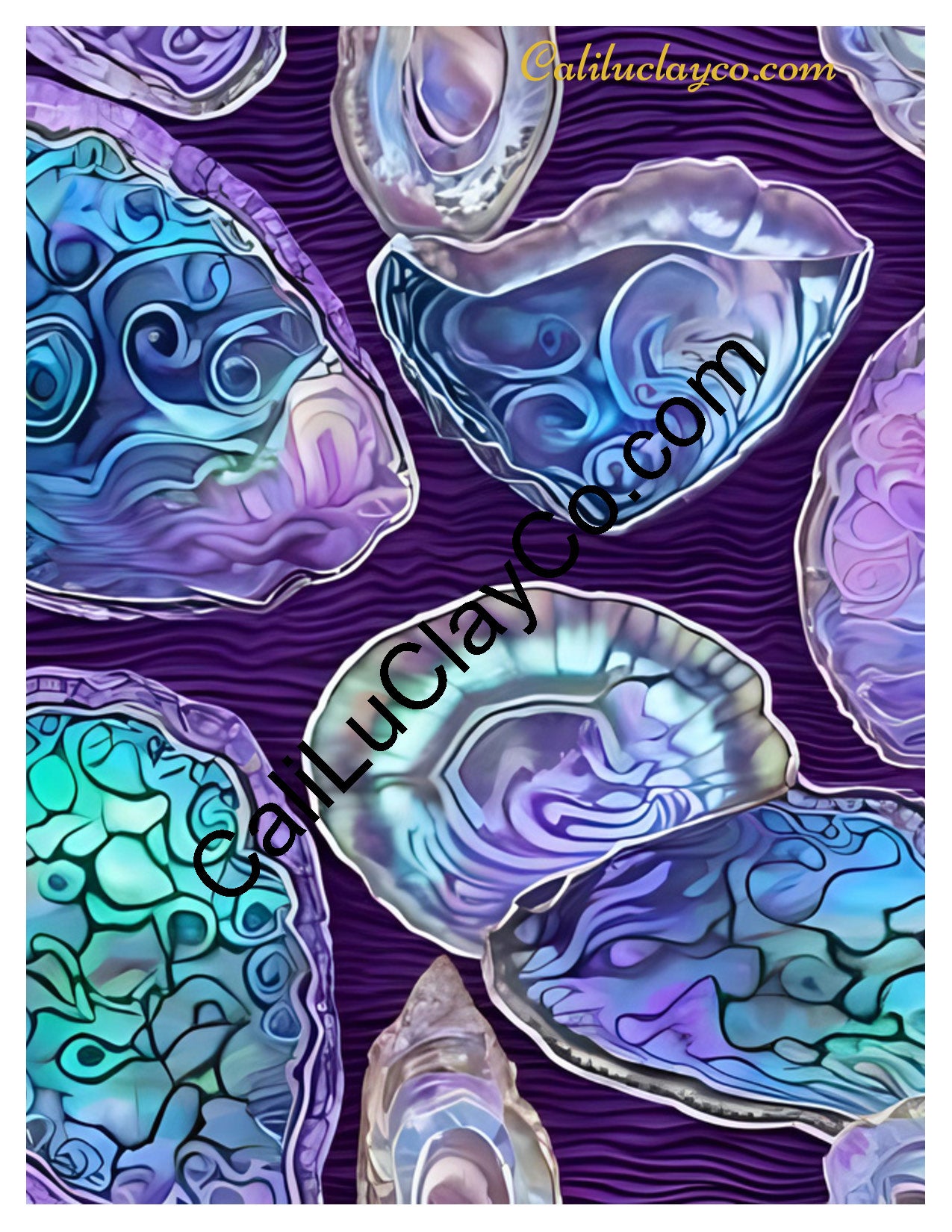 Purple & Teal Stones #3 Left & Right Polymer Clay Water-Soluble Transfer Sheet / Tattoo Paper