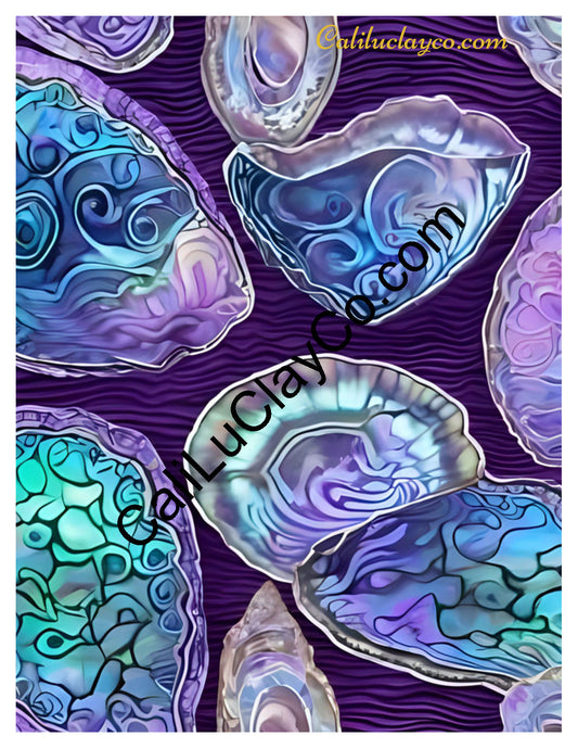 Purple & Teal Stones #3 Left & Right Polymer Clay Water-Soluble Transfer Sheet / Tattoo Paper