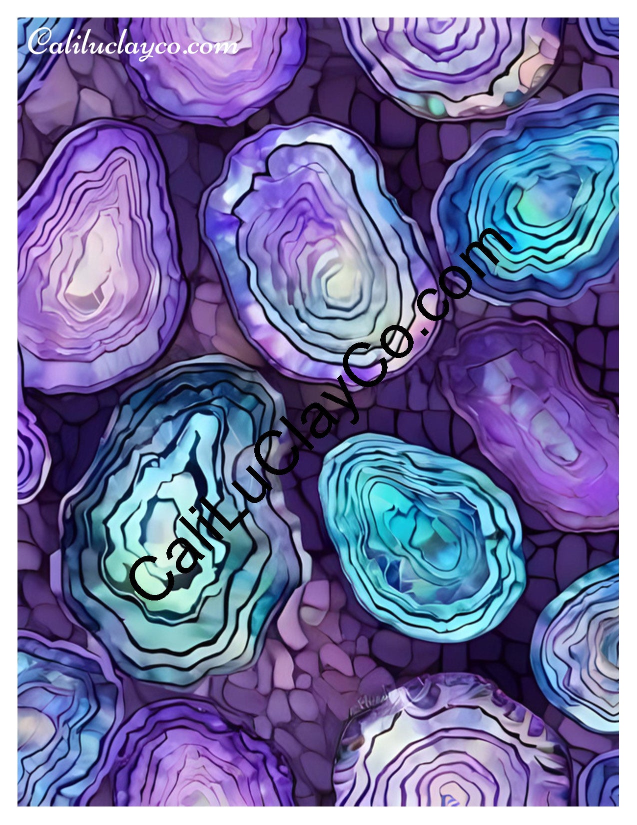 Purple & Teal Stones #4 Left & Right Polymer Clay Water-Soluble Transfer Sheet / Tattoo Paper