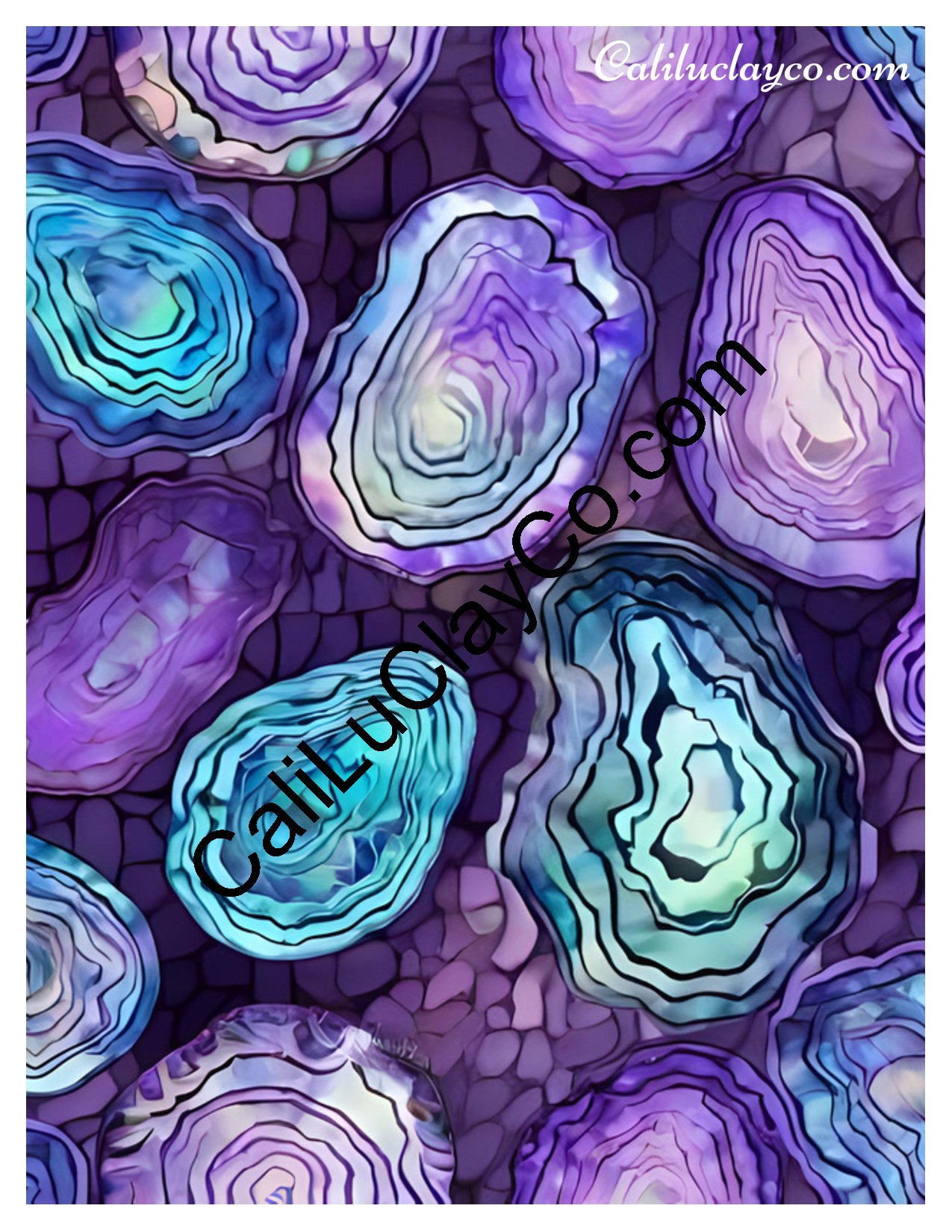 Purple & Teal Stones #4 Left & Right Polymer Clay Water-Soluble Transfer Sheet / Tattoo Paper