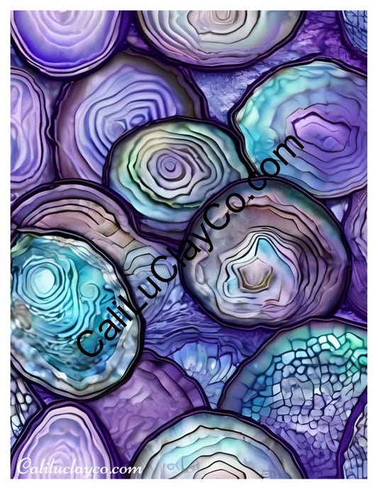 Purple & Teal Stones #6 Left & Right Polymer Clay Water-Soluble Transfer Sheet / Tattoo Paper