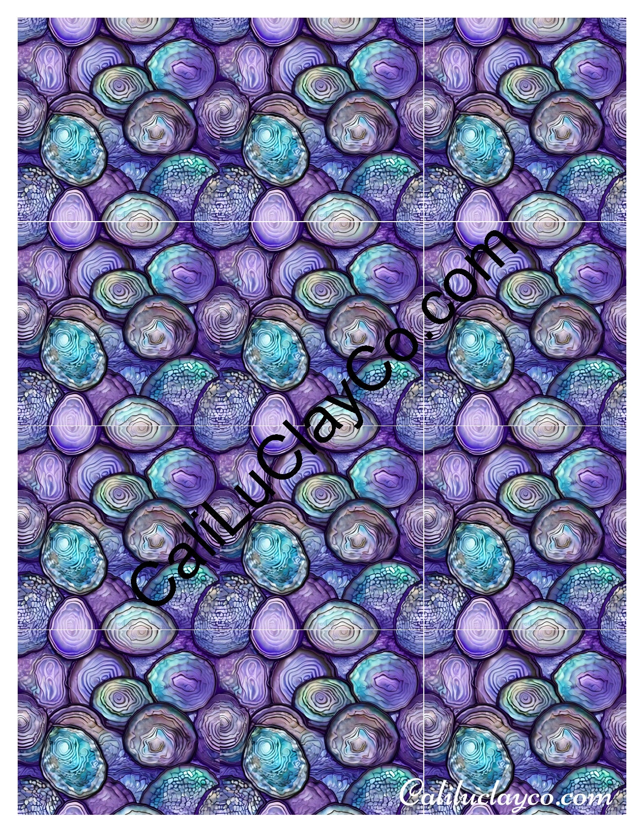Purple & Teal Stones #6 MULTI Left & Right Polymer Clay Water-Soluble Transfer Sheet / Tattoo Paper