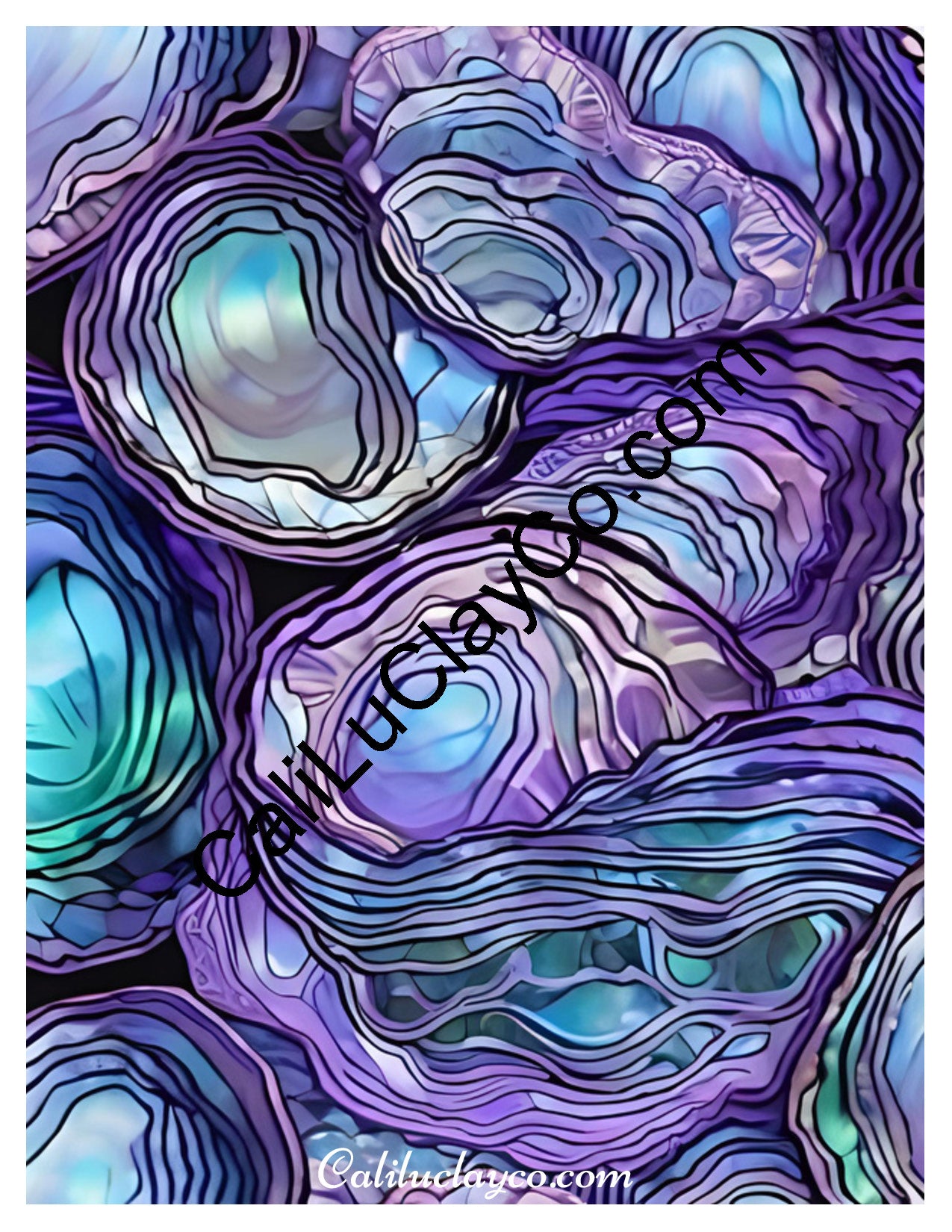 Purple & Teal Stones #7 Left & Right Polymer Clay Water-Soluble Transfer Sheet / Tattoo Paper