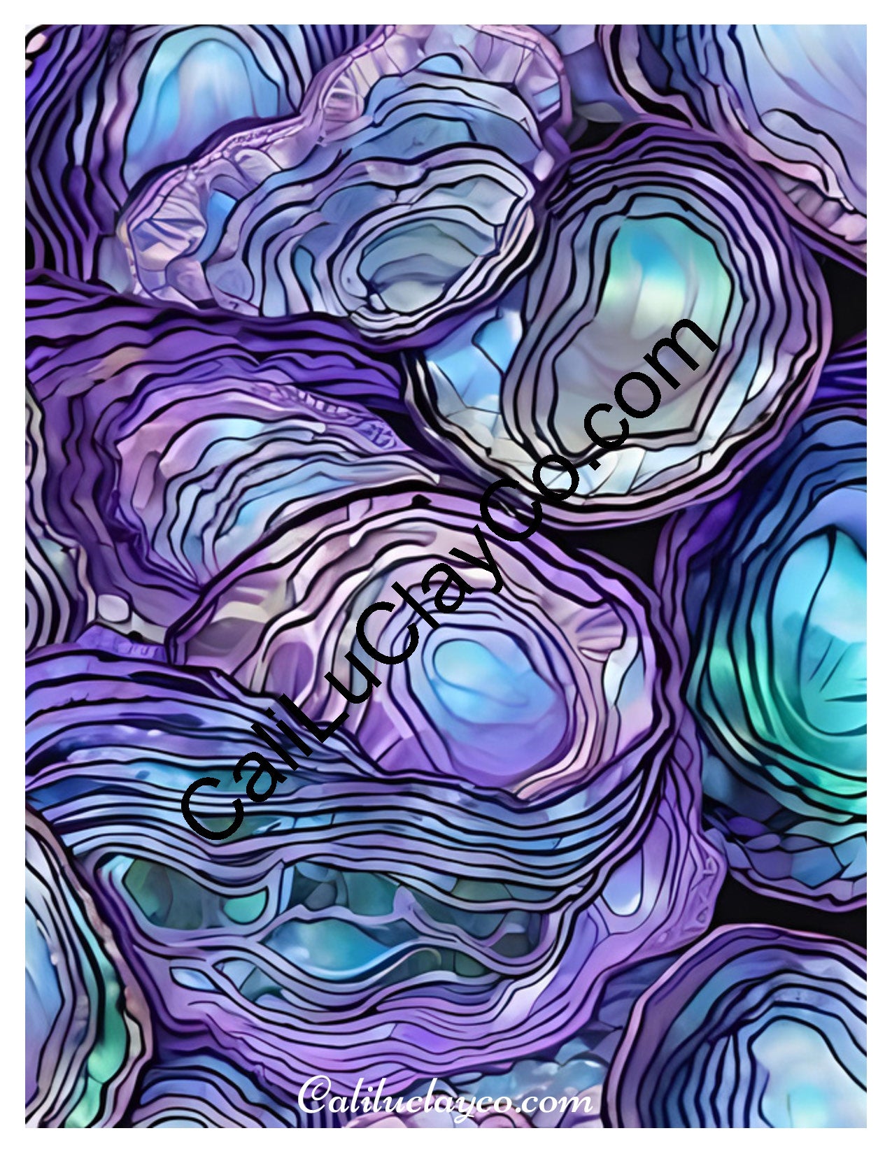 Purple & Teal Stones #7 Left & Right Polymer Clay Water-Soluble Transfer Sheet / Tattoo Paper