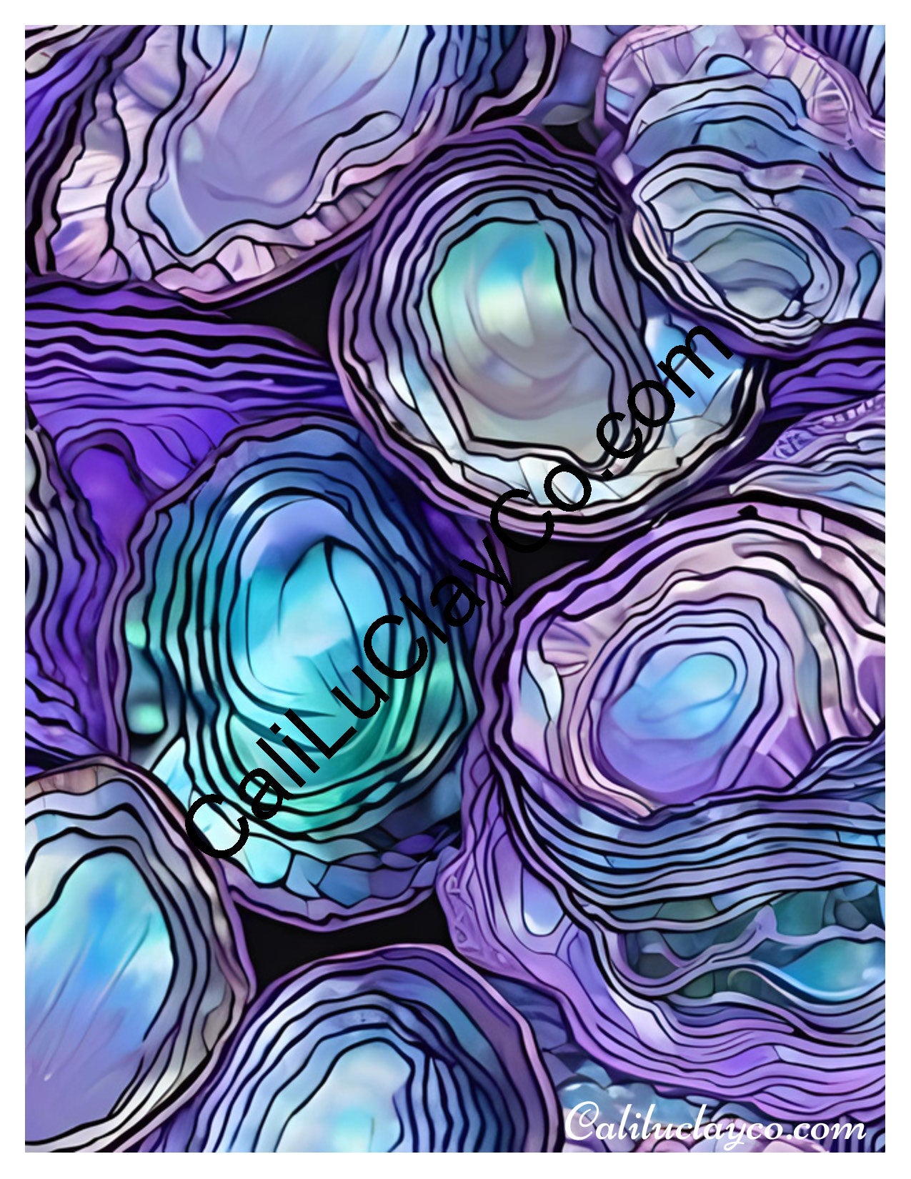Purple & Teal Stones #7A Left & Right Polymer Clay Water-Soluble Transfer Sheet / Tattoo Paper