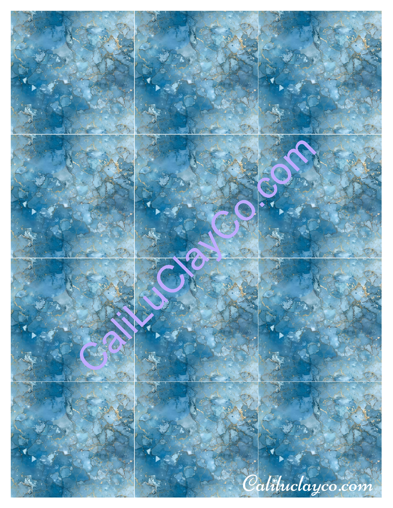 Pastel Blue Crystal Marbling MULTI X12 Left & Right Polymer Clay Water-Soluble Transfer Sheet / Tattoo Paper (Copy)