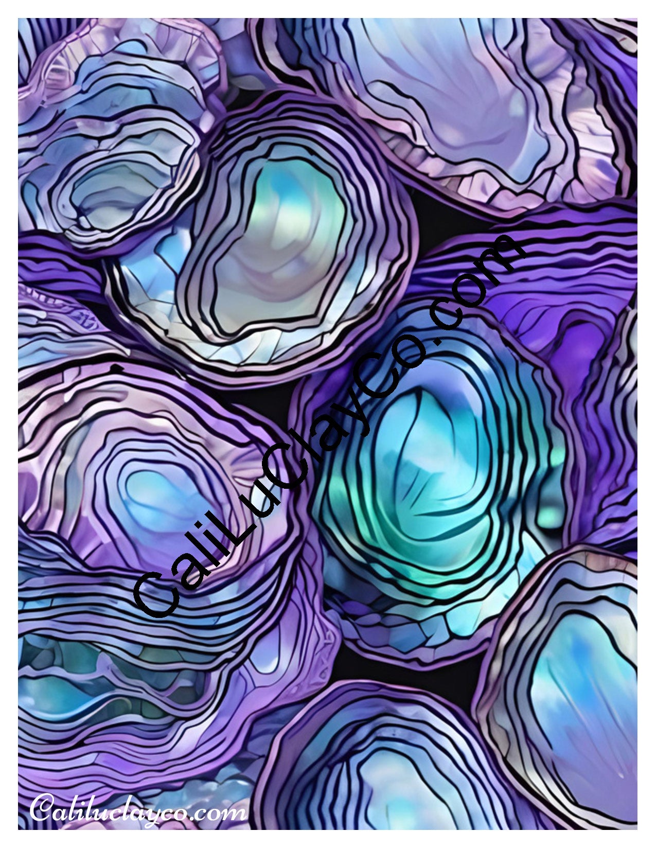 Purple & Teal Stones #7A Left & Right Polymer Clay Water-Soluble Transfer Sheet / Tattoo Paper