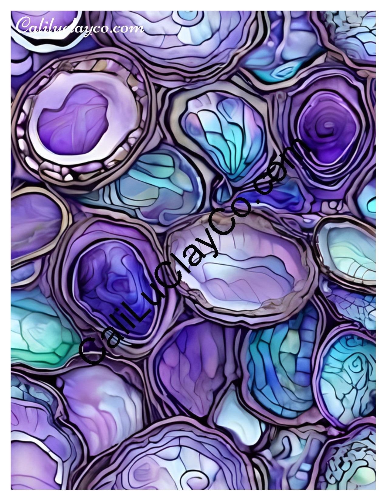 Purple & Teal Stones #8 Left & Right Polymer Clay Water-Soluble Transfer Sheet / Tattoo Paper