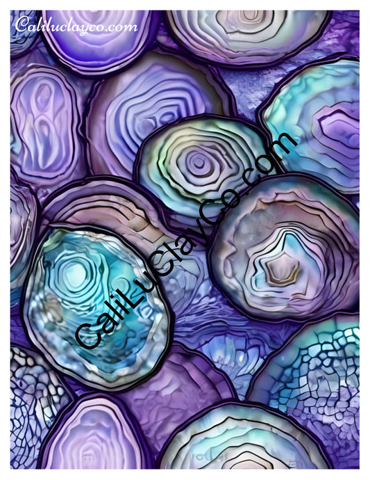 Purple & Teal Stones #9 Left & Right Polymer Clay Water-Soluble Transfer Sheet / Tattoo Paper