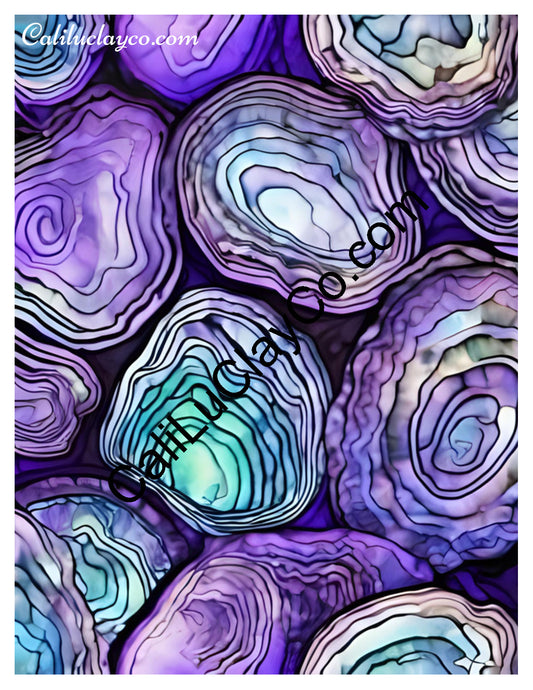 Purple & Teal Stones #10 Left & Right Polymer Clay Water-Soluble Transfer Sheet / Tattoo Paper