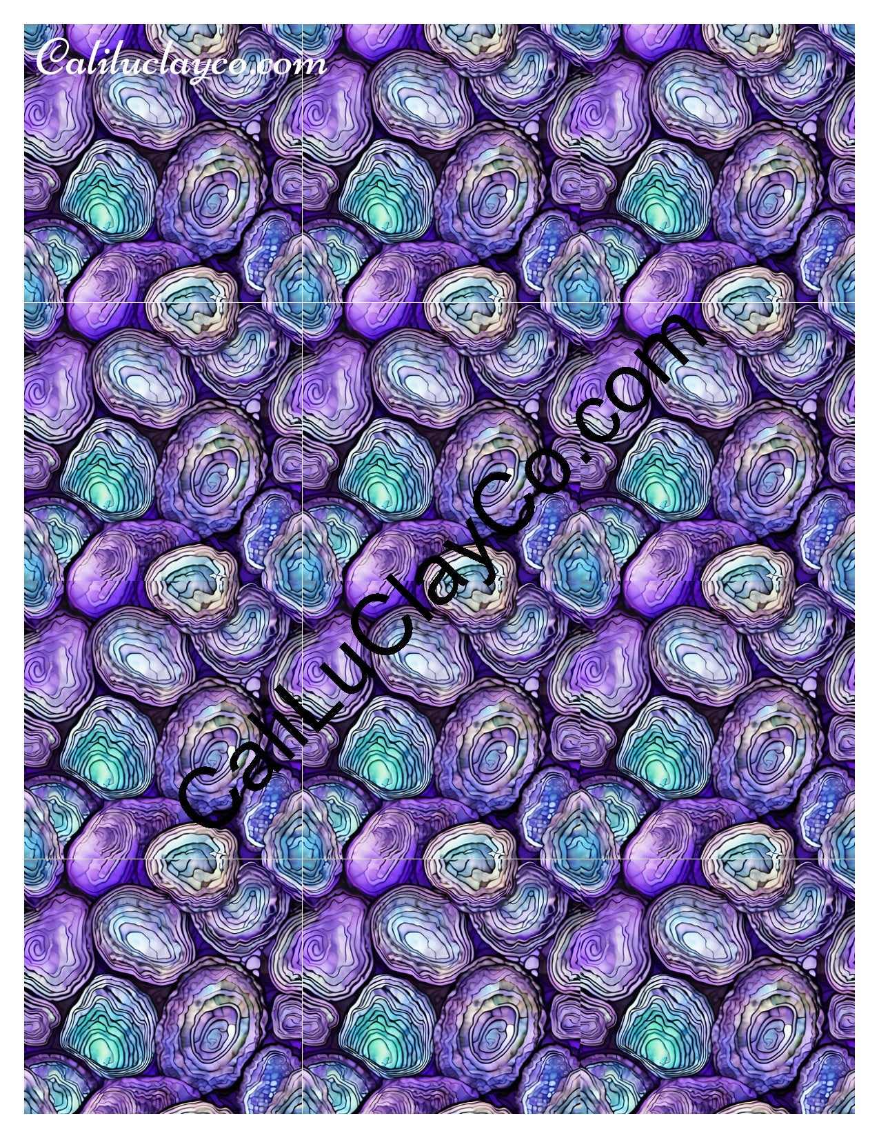 Purple & Teal Stones #10 MULTI Polymer Clay Water-Soluble Transfer Sheet / Tattoo Paper