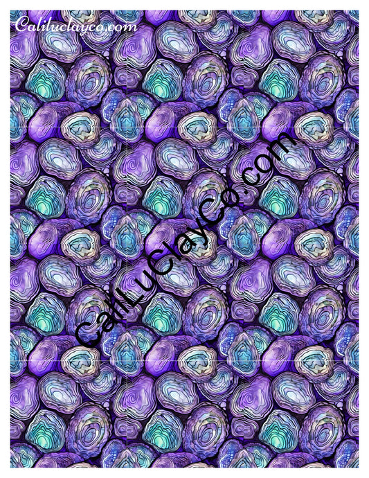 Purple & Teal Stones #10 MULTI Polymer Clay Water-Soluble Transfer Sheet / Tattoo Paper