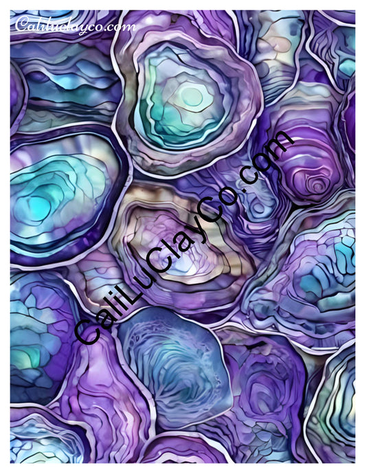 Purple & Teal Stones #11 Left & Right Polymer Clay Water-Soluble Transfer Sheet / Tattoo Paper