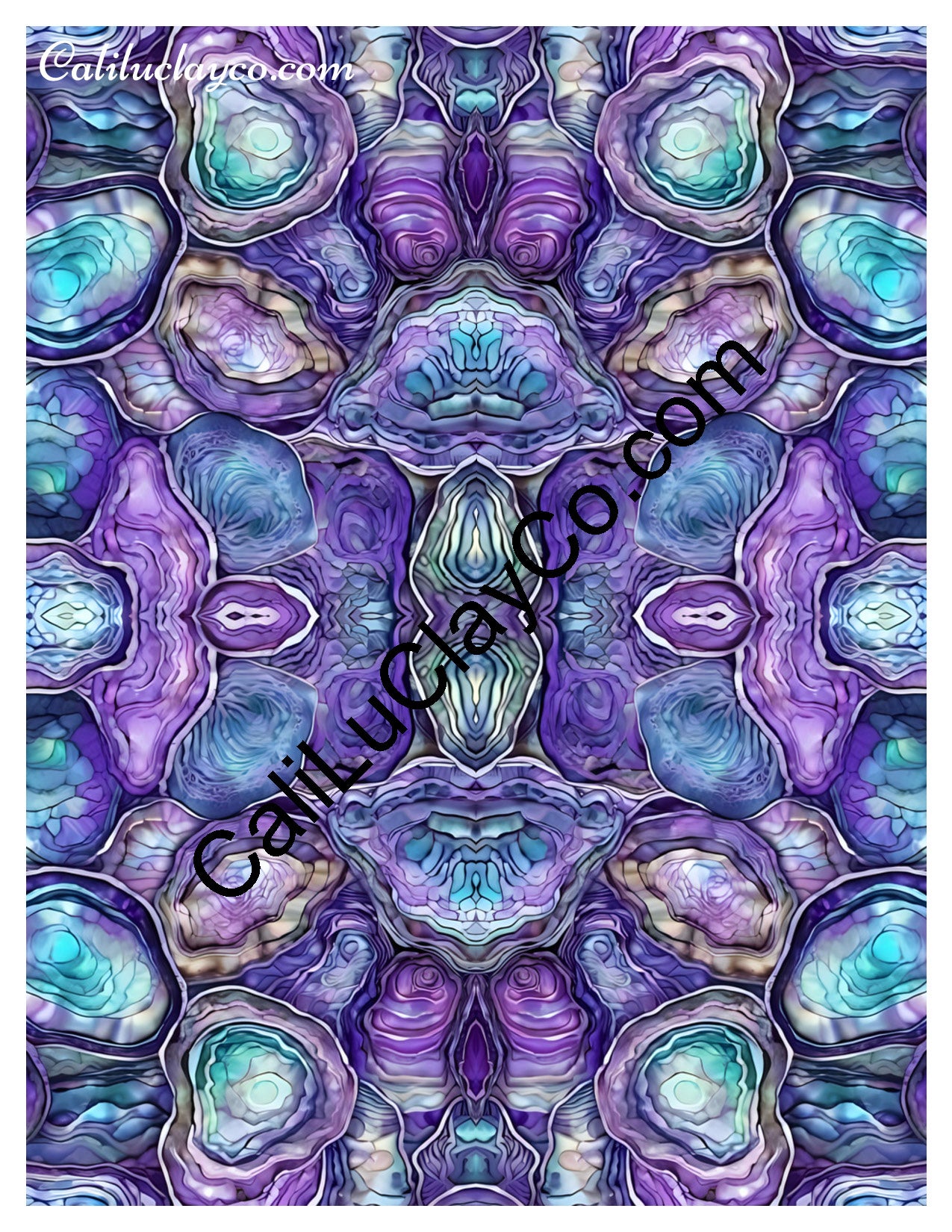 Purple & Teal Stones #11 Mirrored X4 Polymer Clay Water-Soluble Transfer Sheet / Tattoo Paper