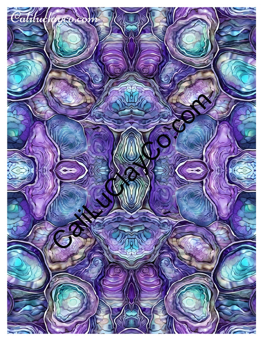 Purple & Teal Stones #11 Mirrored X4 Polymer Clay Water-Soluble Transfer Sheet / Tattoo Paper