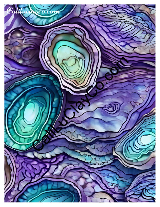 Purple & Teal Stones #12 Left & Right Polymer Clay Water-Soluble Transfer Sheet / Tattoo Paper