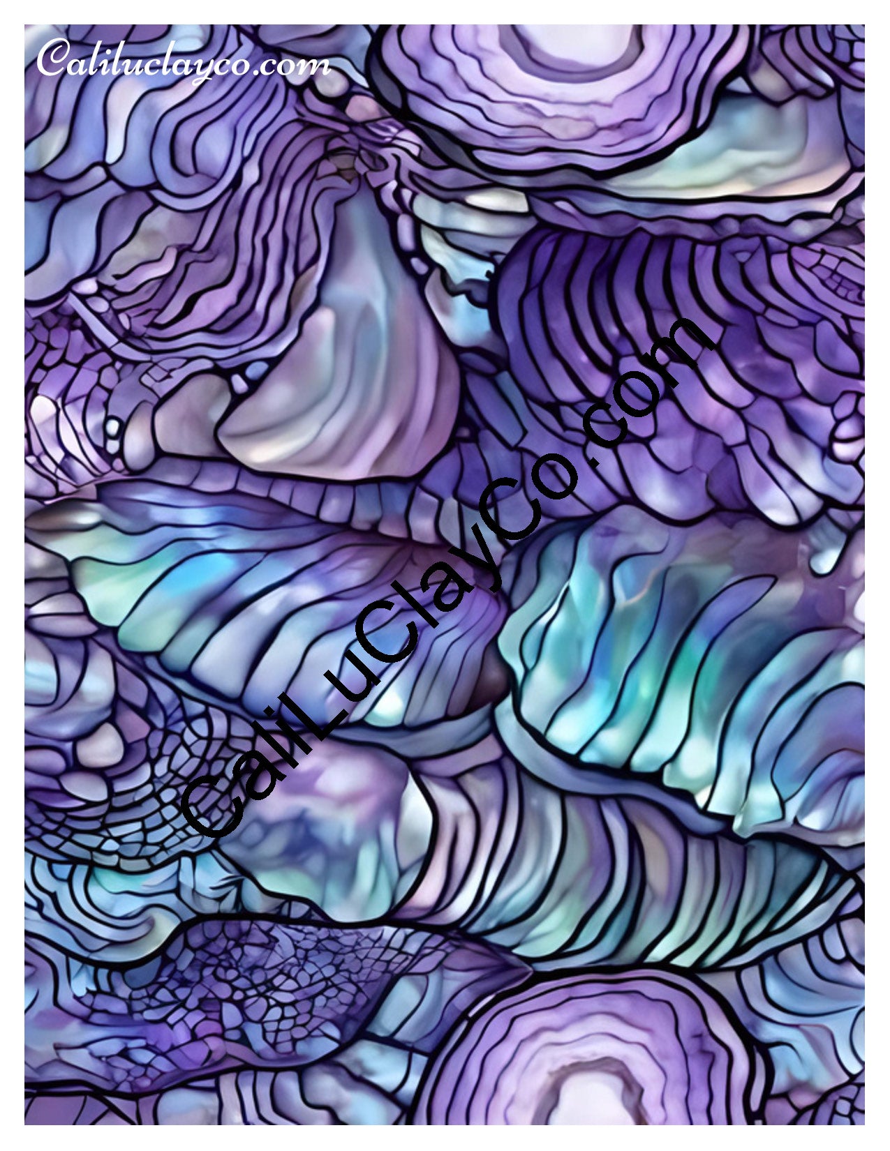 Purple & Teal Stones #13 Left & Right Polymer Clay Water-Soluble Transfer Sheet / Tattoo Paper