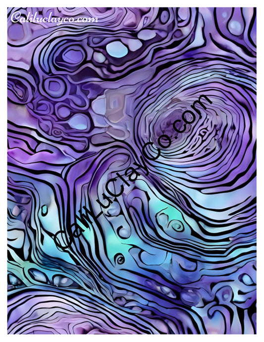 Purple & Teal Waves #1 Left & Right Polymer Clay Water-Soluble Transfer Sheet / Tattoo Paper