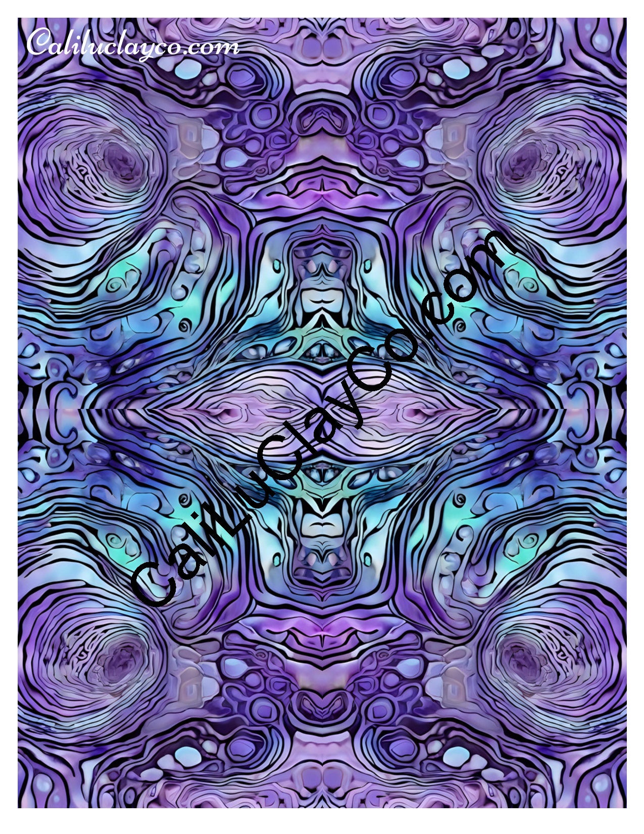 Purple & Teal Waves #1 Mirrored Polymer Clay Water-Soluble Transfer Sheet / Tattoo Paper