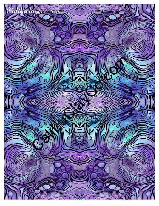Purple & Teal Waves #1 Mirrored Polymer Clay Water-Soluble Transfer Sheet / Tattoo Paper
