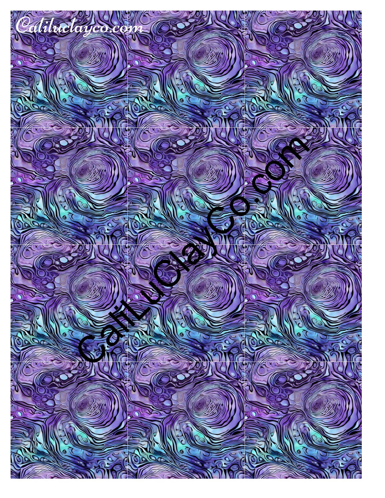 Purple & Teal Waves #1 MULTI Left & Right Polymer Clay Water-Soluble Transfer Sheet / Tattoo Paper