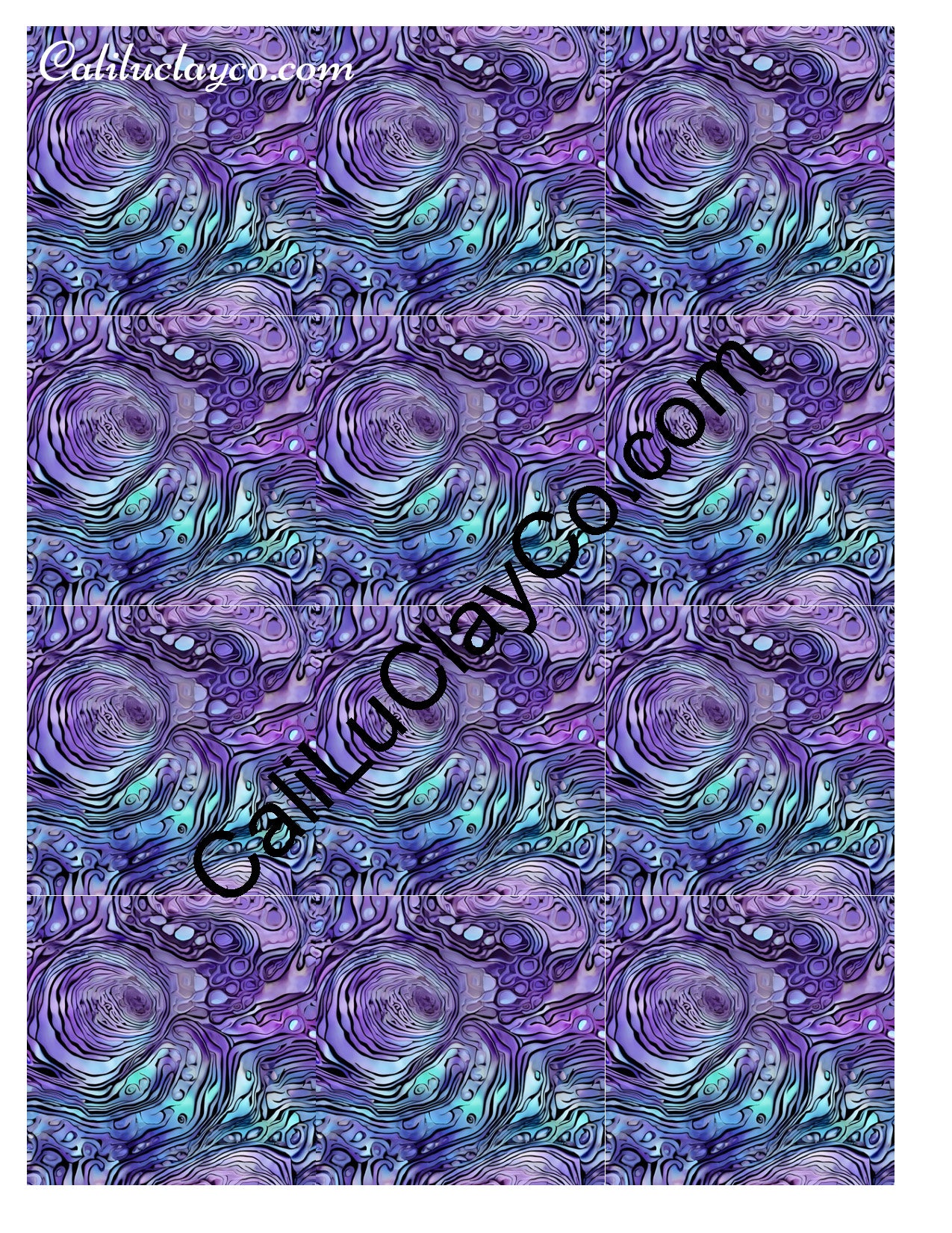 Purple & Teal Waves #1 MULTI Left & Right Polymer Clay Water-Soluble Transfer Sheet / Tattoo Paper