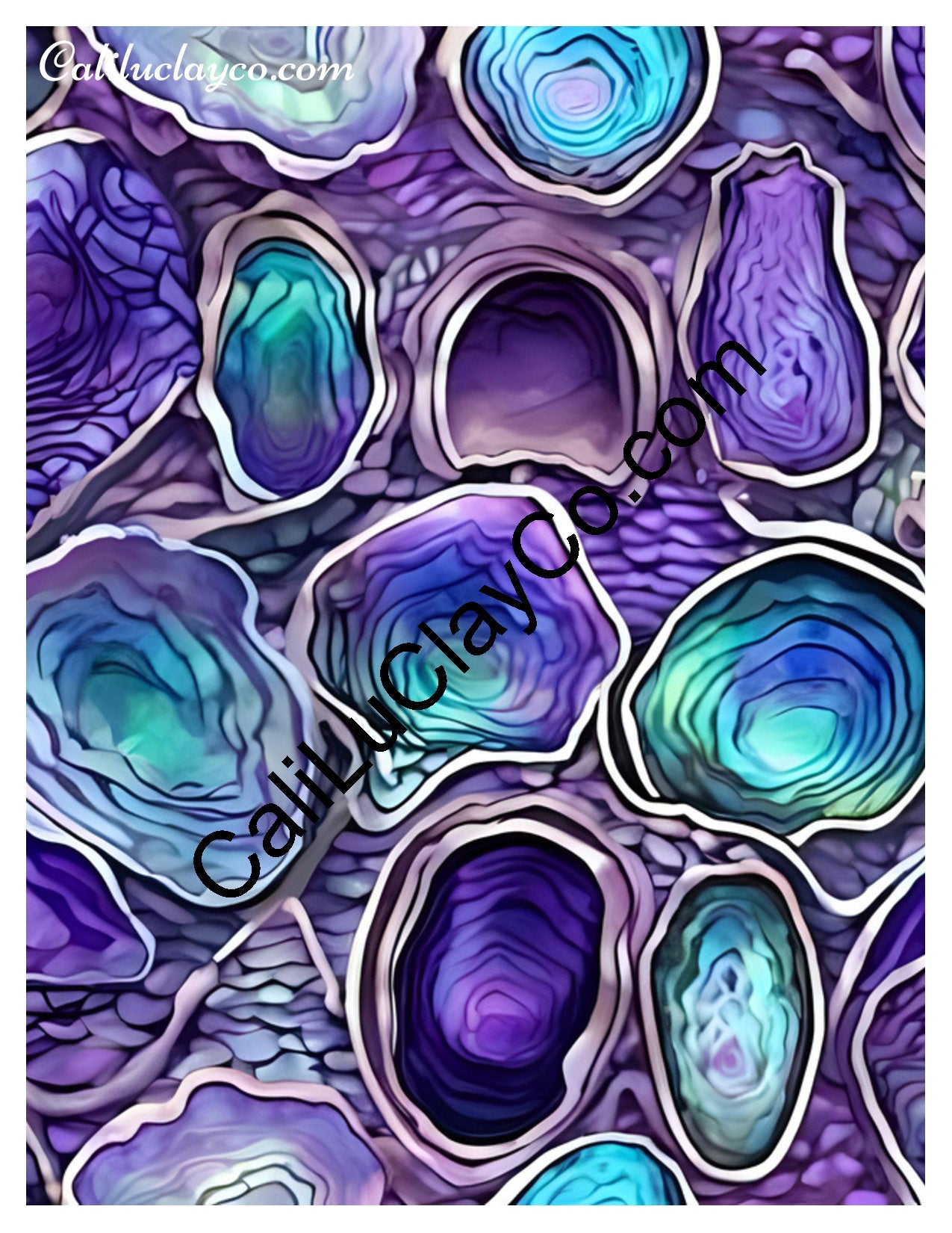 Purple & Teal Stones #14 Left & Right Polymer Clay Water-Soluble Transfer Sheet / Tattoo Paper
