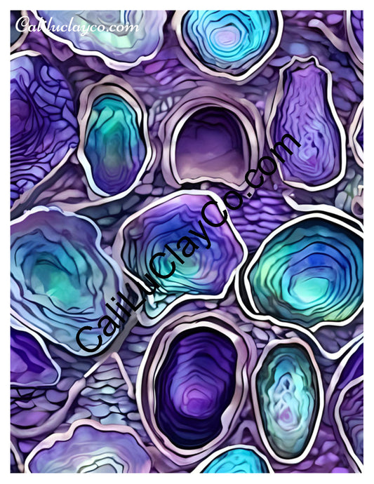 Purple & Teal Stones #14 Left & Right Polymer Clay Water-Soluble Transfer Sheet / Tattoo Paper