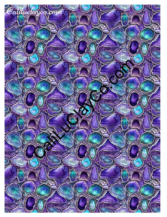 Purple & Teal Stones #14 MULTI Polymer Clay Water-Soluble Transfer Sheet / Tattoo Paper