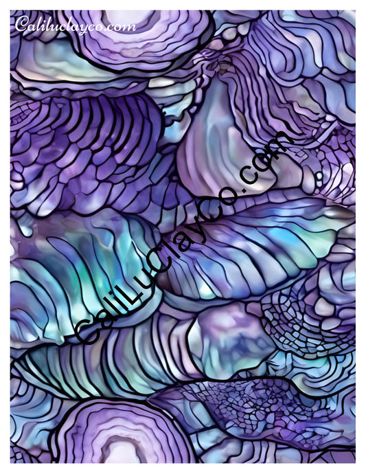 Purple & Teal Waves #2 Left & Right Polymer Clay Water-Soluble Transfer Sheet / Tattoo Paper