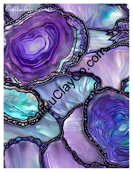 Purple & Teal Stones #15 Left & Right Polymer Clay Water-Soluble Transfer Sheet / Tattoo Paper