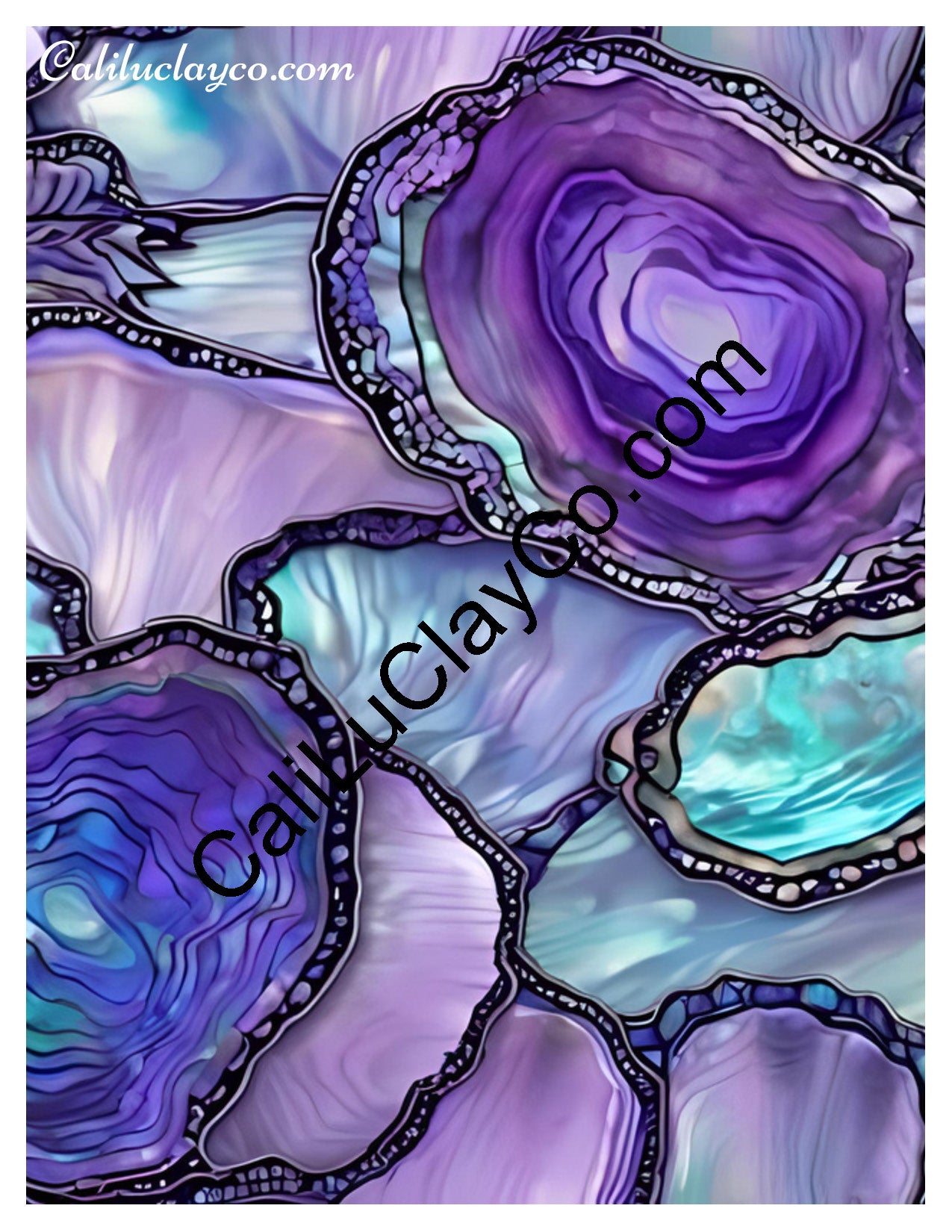 Purple & Teal Stones #15 Left & Right Polymer Clay Water-Soluble Transfer Sheet / Tattoo Paper