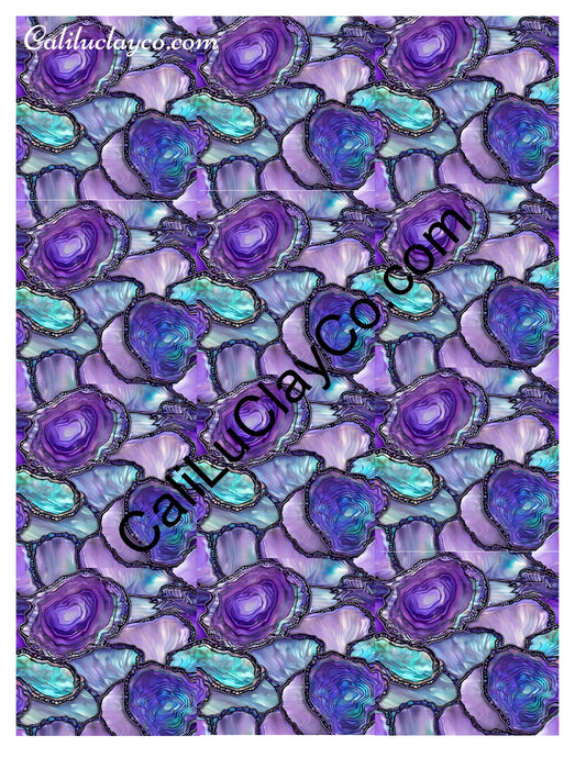 Purple & Teal Stones #15 MULTI Left & Right Polymer Clay Water-Soluble Transfer Sheet / Tattoo Paper