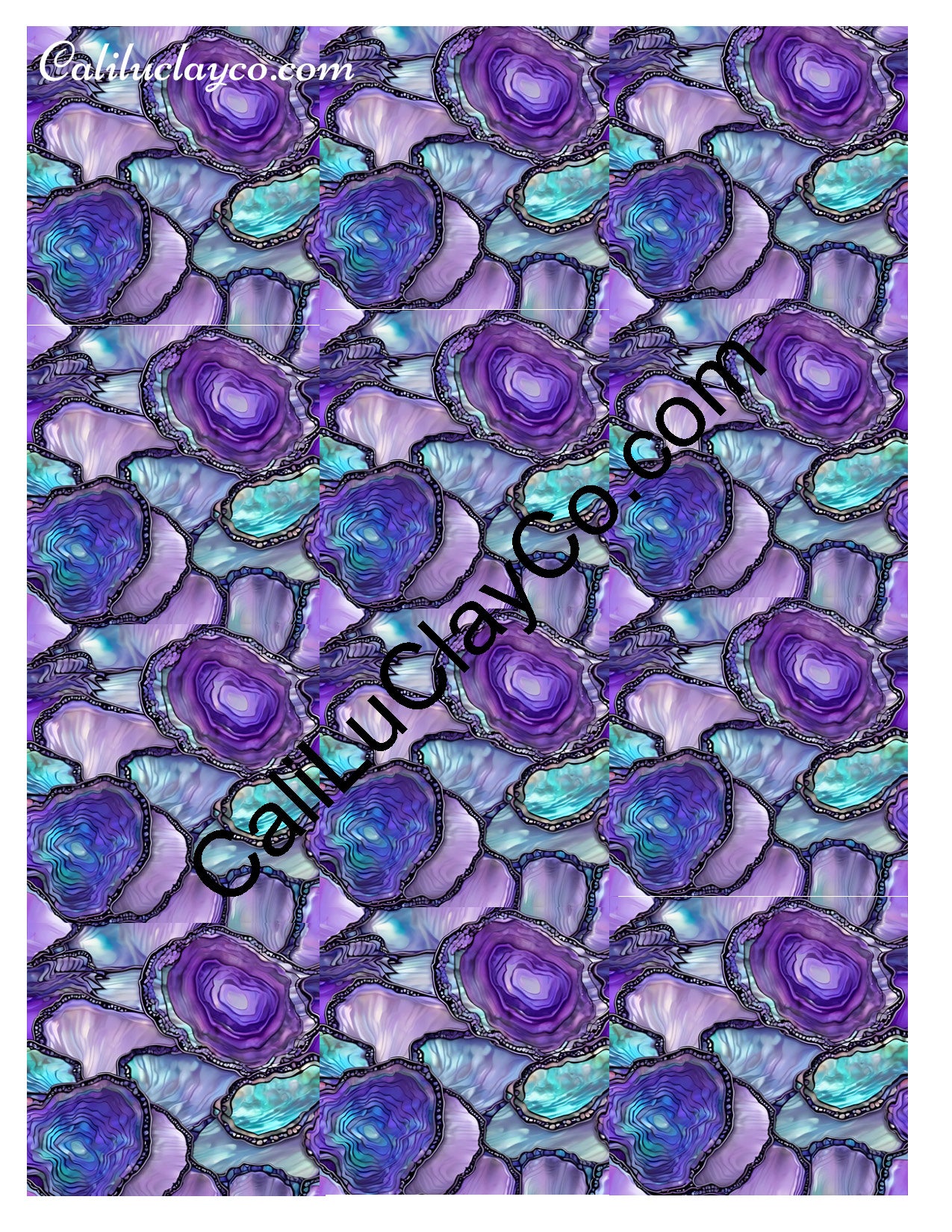 Purple & Teal Stones #15 MULTI Left & Right Polymer Clay Water-Soluble Transfer Sheet / Tattoo Paper