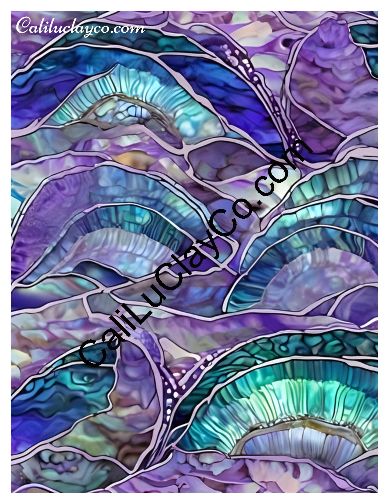 Purple & Teal Stones #16 Left & Right Polymer Clay Water-Soluble Transfer Sheet / Tattoo Paper