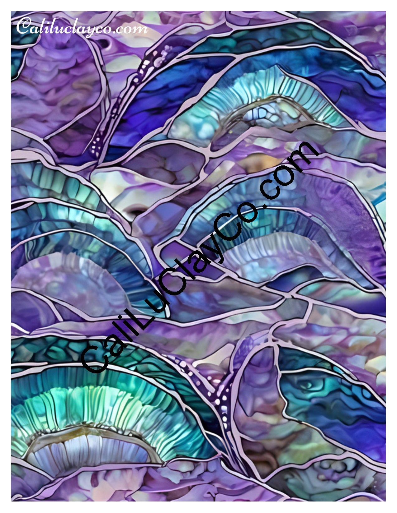 Purple & Teal Stones #16 Left & Right Polymer Clay Water-Soluble Transfer Sheet / Tattoo Paper