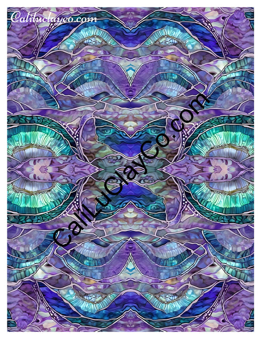 Purple & Teal Stones #16 Mirrored x4 Polymer Clay Water-Soluble Transfer Sheet / Tattoo Paper