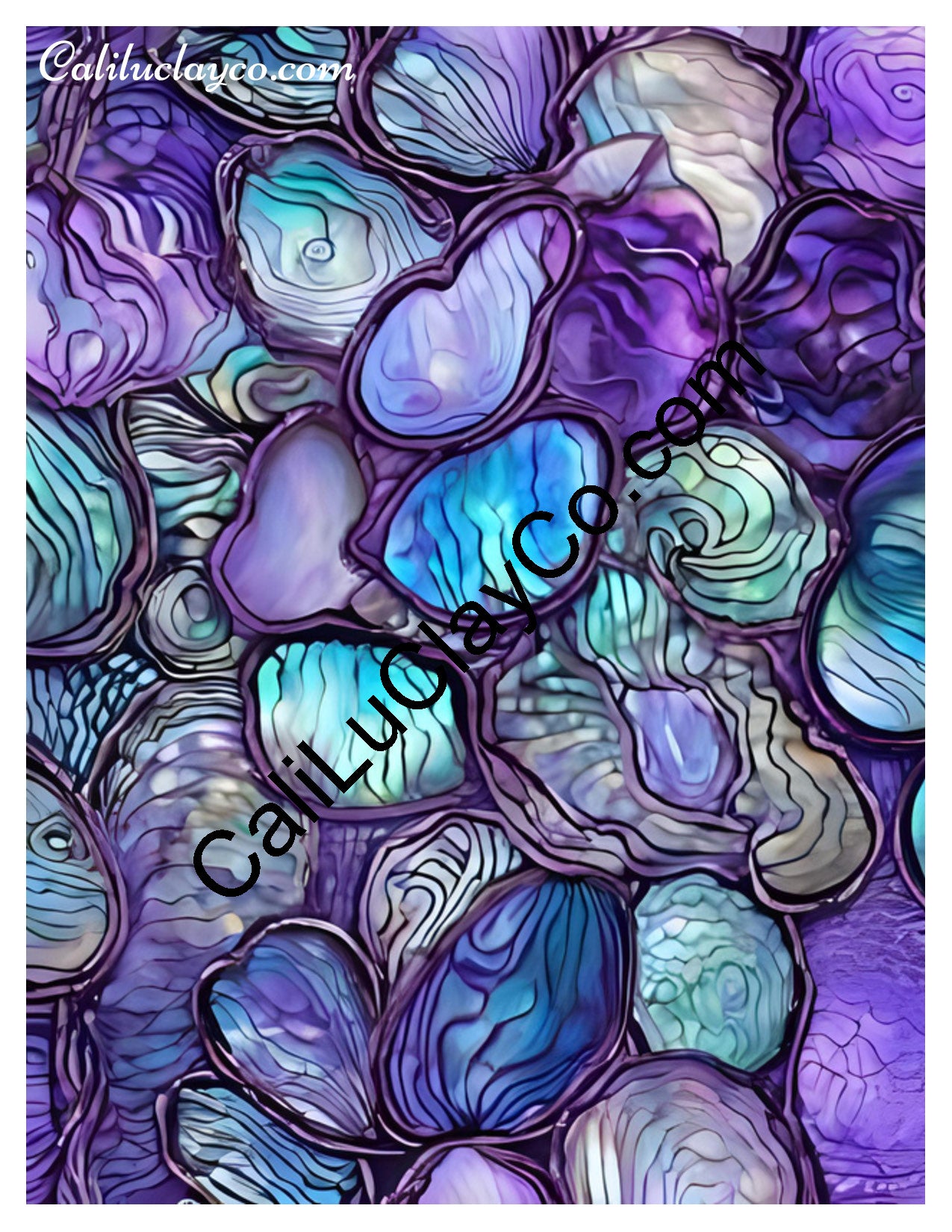 Purple & Teal Stones #17 Left & Right Polymer Clay Water-Soluble Transfer Sheet / Tattoo Paper