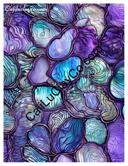Purple & Teal Stones #17 Left & Right Polymer Clay Water-Soluble Transfer Sheet / Tattoo Paper