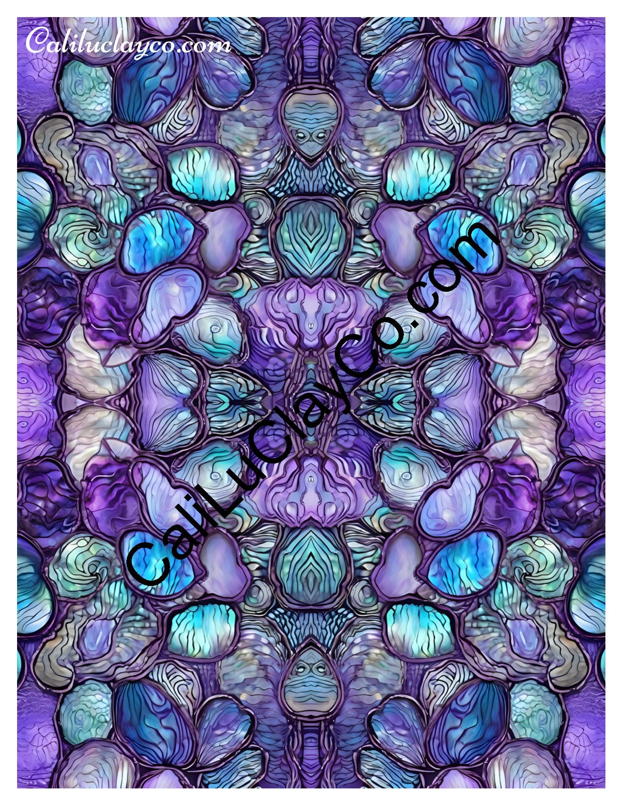 Purple & Teal Stones #17 Mirrored Polymer Clay Water-Soluble Transfer Sheet / Tattoo Paper
