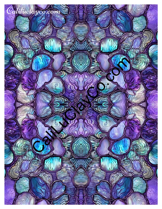 Purple & Teal Stones #17 Mirrored Polymer Clay Water-Soluble Transfer Sheet / Tattoo Paper
