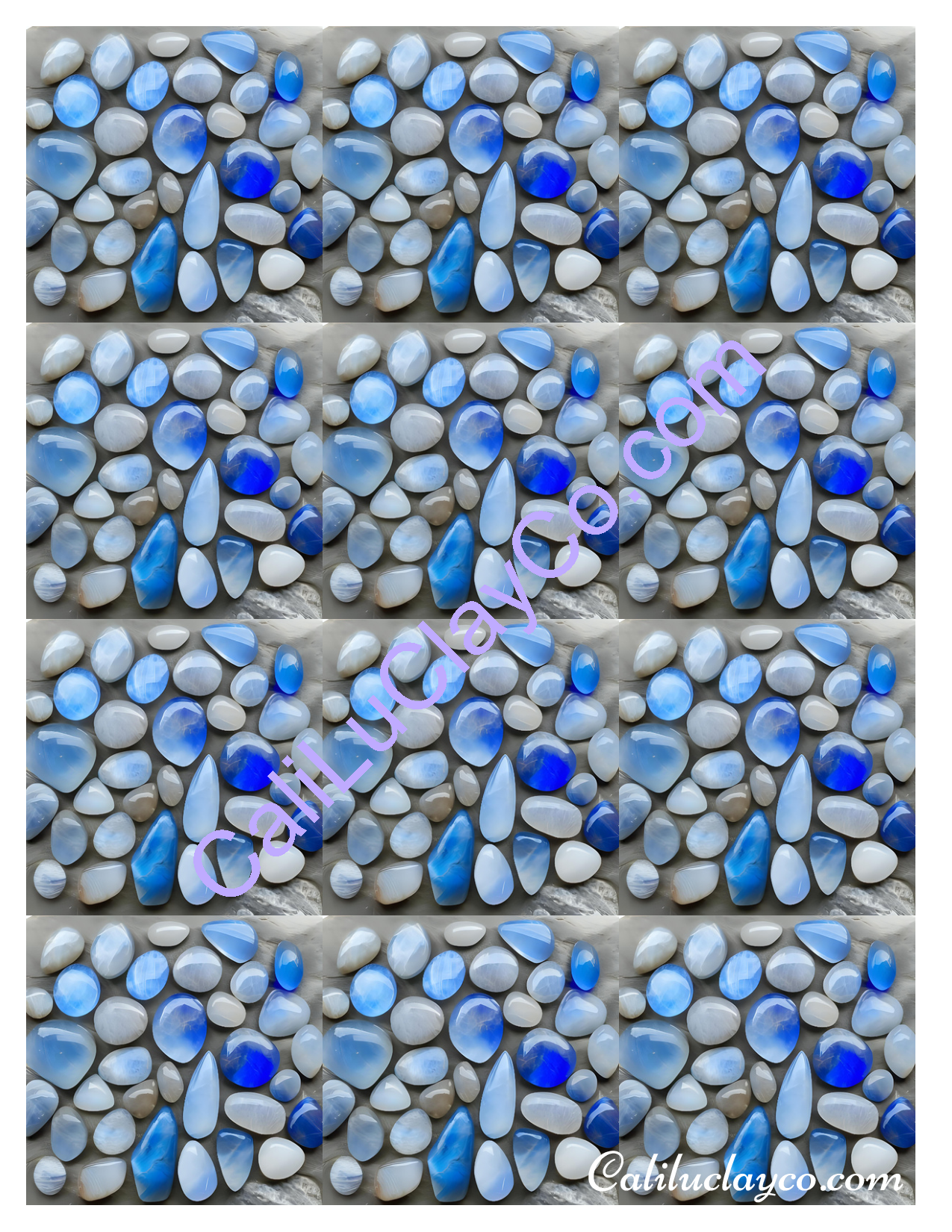 Moonstones #1 MULTI Left & Right Polymer Clay Water-Soluble Transfer Sheet / Tattoo Paper