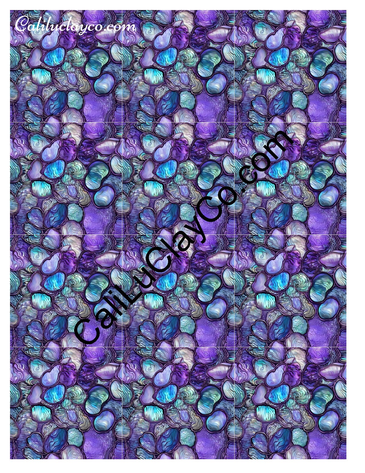 Purple & Teal Stones #17 MULTI Left & Right Polymer Clay Water-Soluble Transfer Sheet / Tattoo Paper