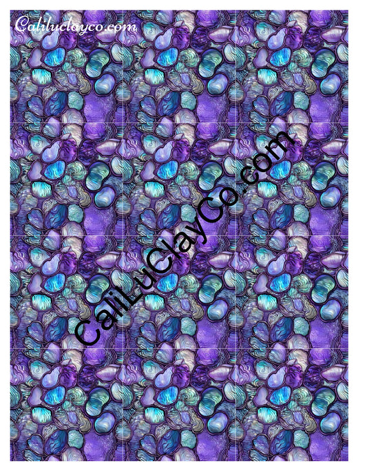 Purple & Teal Stones #17 MULTI Left & Right Polymer Clay Water-Soluble Transfer Sheet / Tattoo Paper
