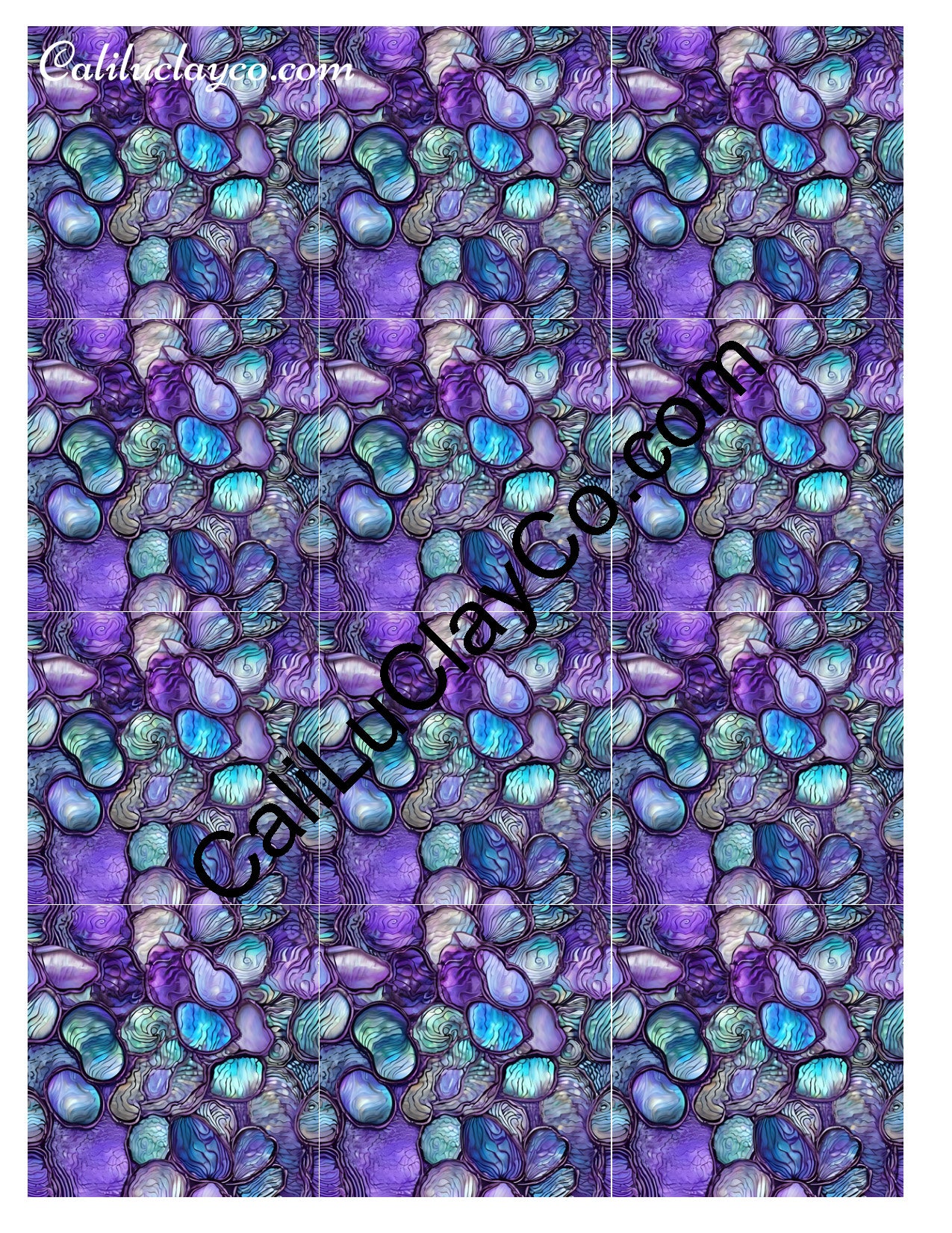 Purple & Teal Stones #17 MULTI Left & Right Polymer Clay Water-Soluble Transfer Sheet / Tattoo Paper
