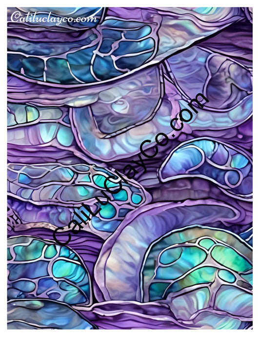 Purple & Teal Stones #18 Left & Right Polymer Clay Water-Soluble Transfer Sheet / Tattoo Paper