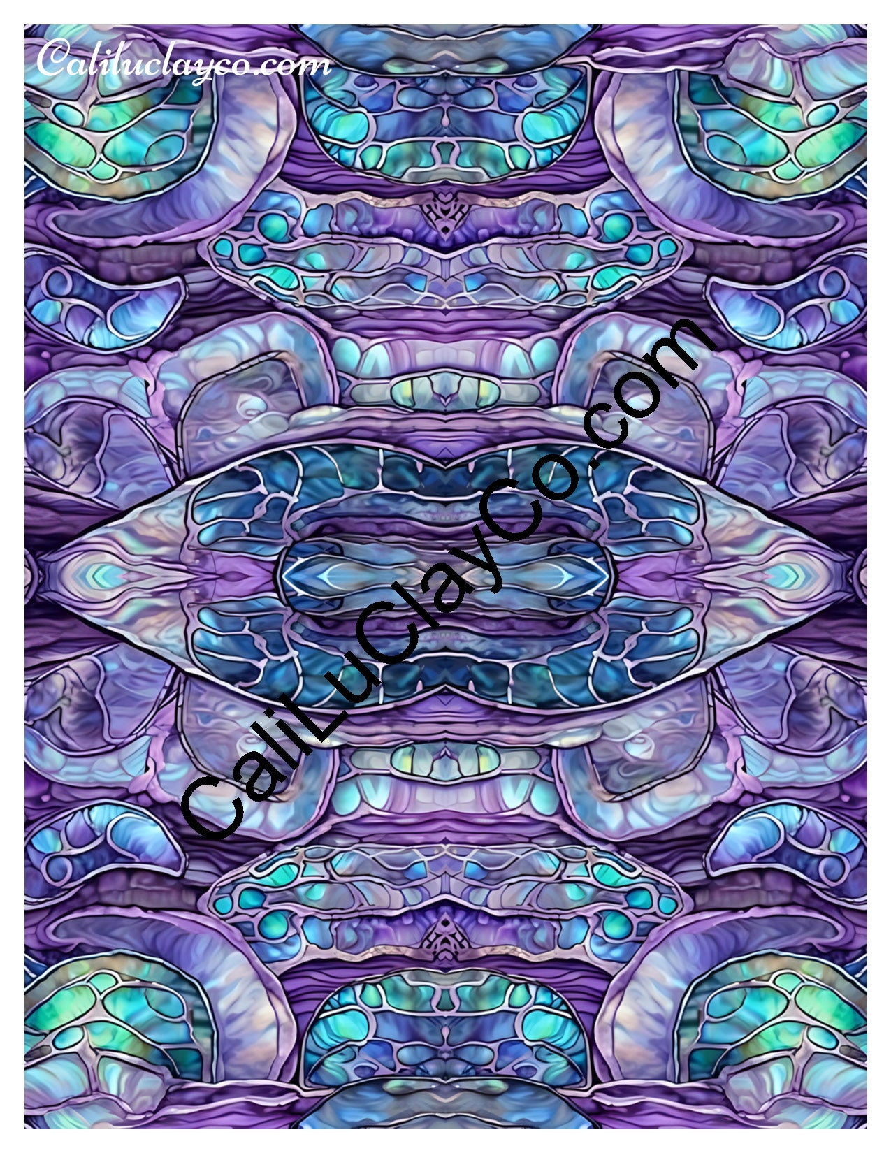 Purple & Teal Stones #18 Mirrored Version #1 Polymer Clay Water-Soluble Transfer Sheet / Tattoo Paper