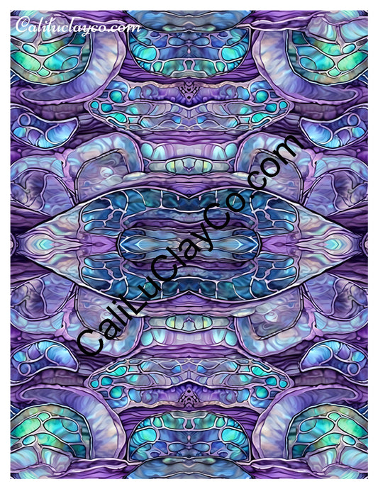 Purple & Teal Stones #18 Mirrored Version #1 Polymer Clay Water-Soluble Transfer Sheet / Tattoo Paper
